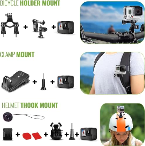Black Waterproof Action Camera with 5.3K HDR Video, 27MP Photos, Stabilization + 64GB Card & 50 Piece Accessory Kit B45881