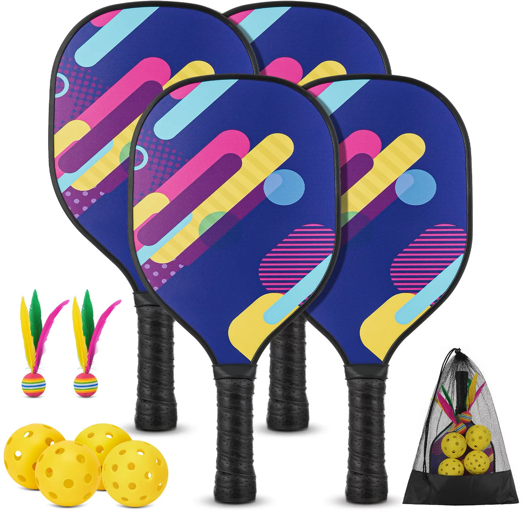 Wood Pickleball Paddles Set of 4 with Mesh Bag C2758