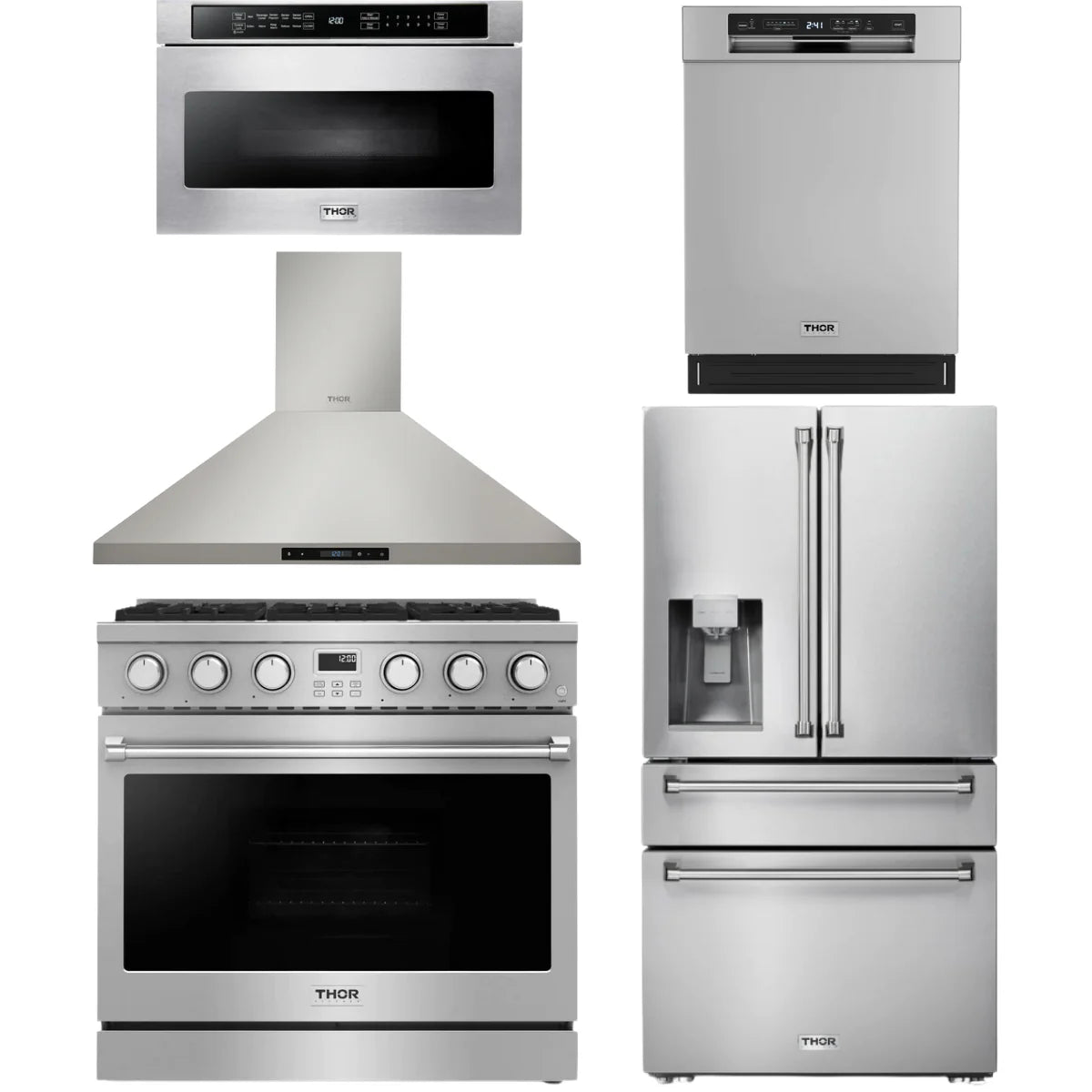 36 Gas Range, Range Hood, Refrigerator, Dishwasher and Microwave L87179