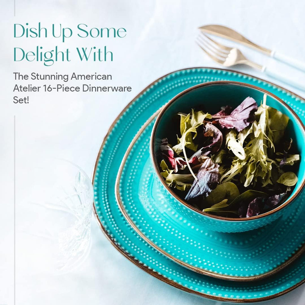 16-Piece Teal Stoneware Dinnerware Set U3105