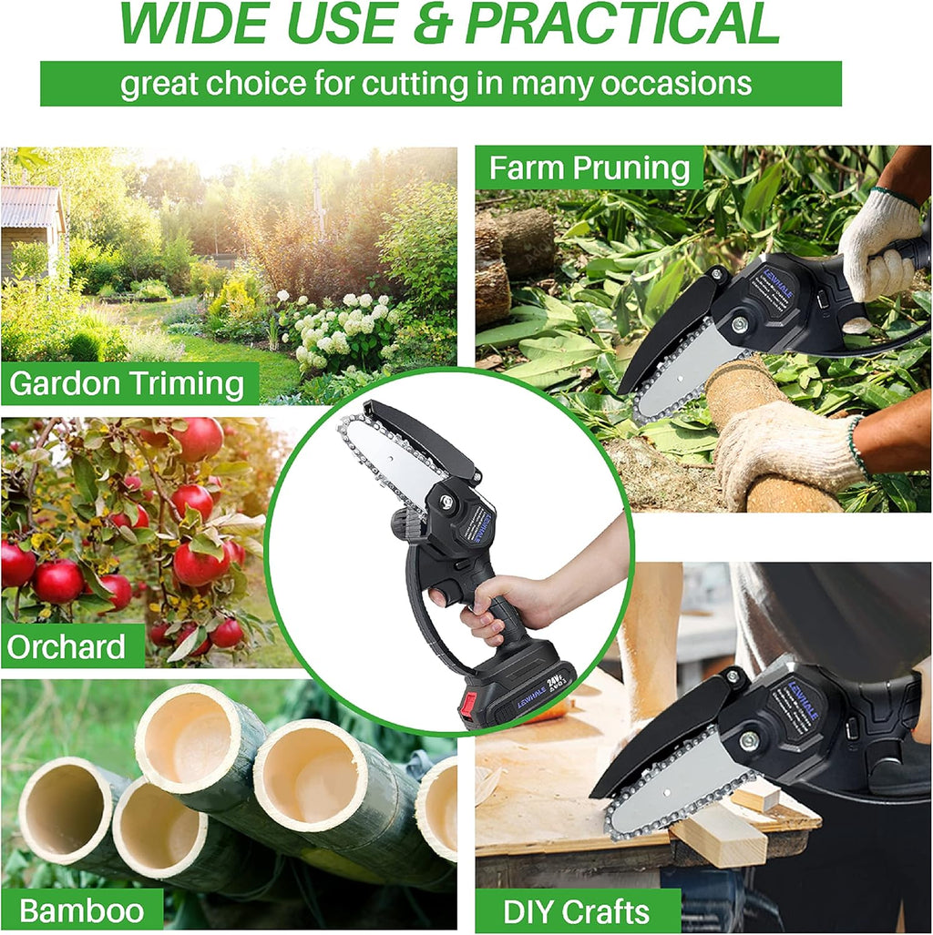 Mini Chainsaw 4-Inch Cordless Power Chain Saws, Pack of 2 L8357