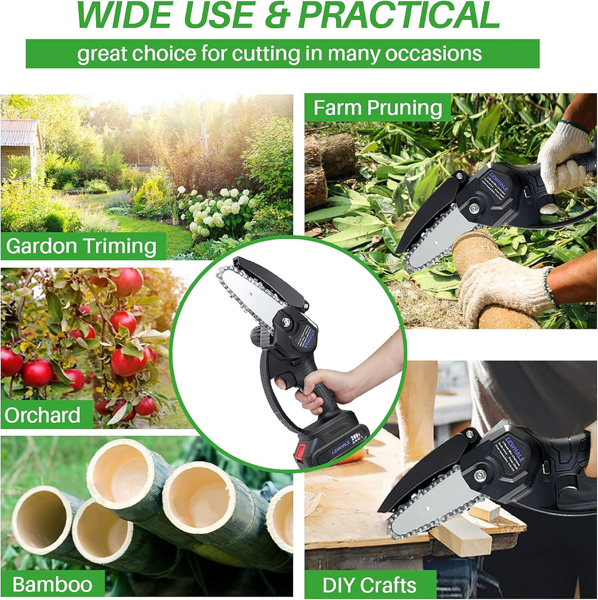 Mini Chainsaw 4-Inch Cordless Power Chain Saws, Pack of 2 L8357