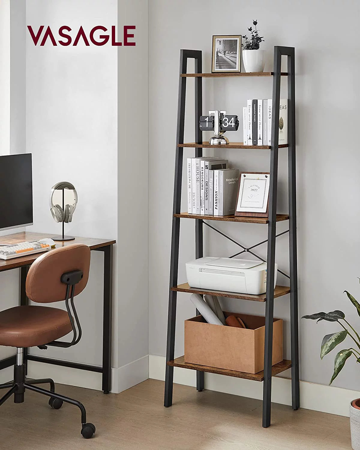 5-Tier Bookshelf and Storage Rack with Metal Frame H6275