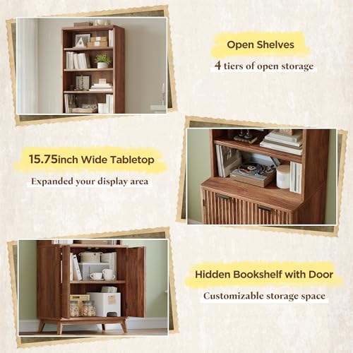 Tall 6-Tier Bookshelf with Doors and Adjustable Shelves B353764