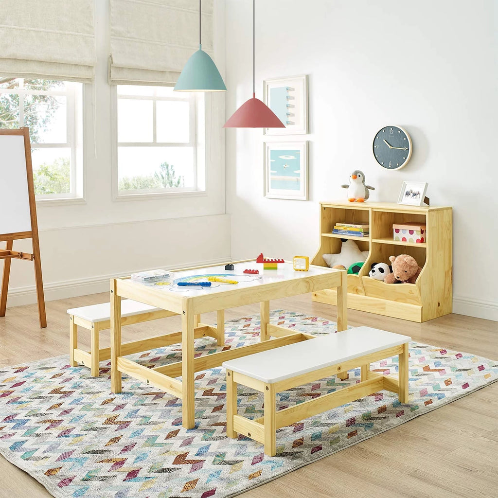 Wooden 3 In 1 Kids Play Table and Bench Chair Set J9092