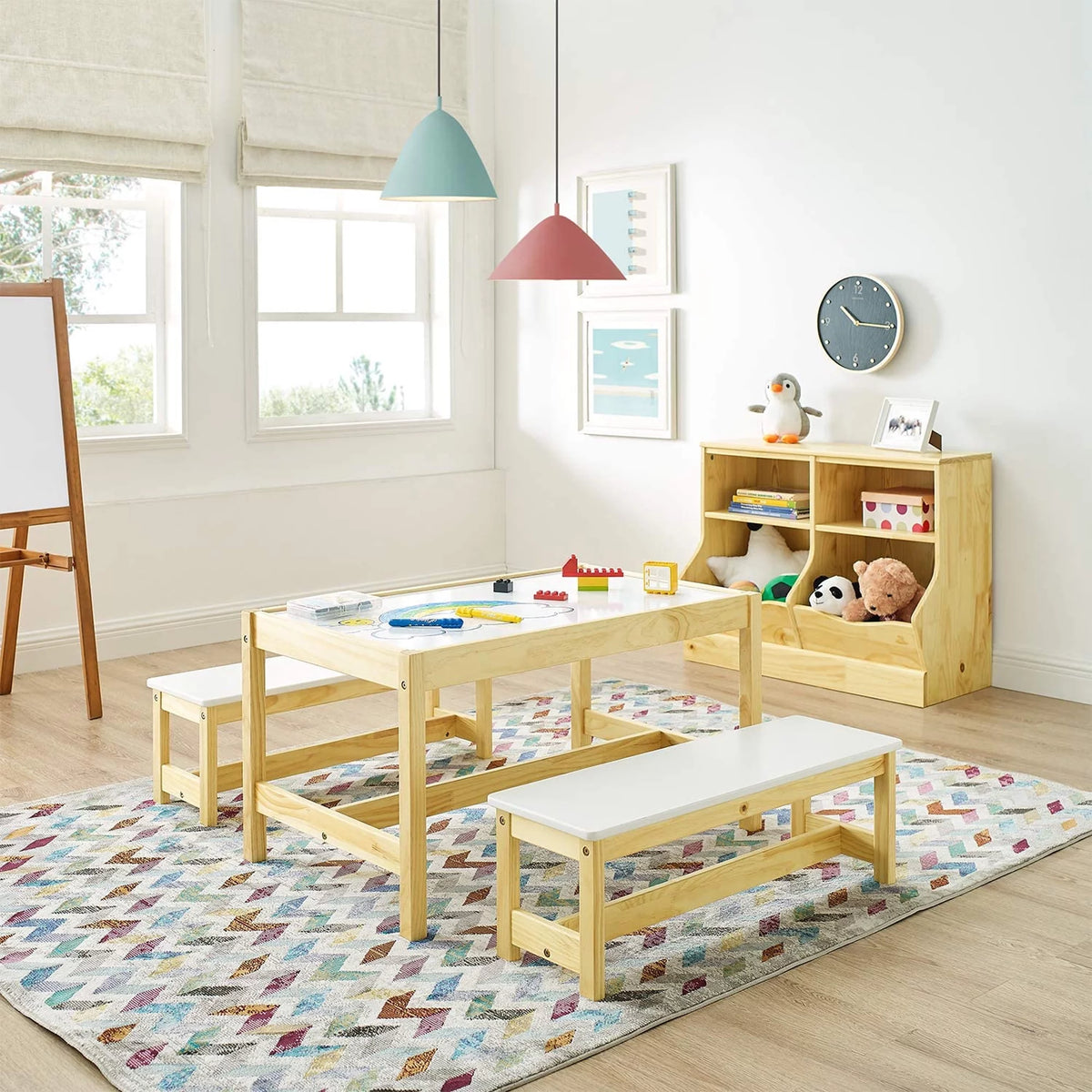 Wooden 3 In 1 Kids Play Table and Bench Chair Set J9092