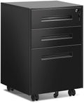 Black 3 Drawer Metal Rolling File Cabinet with Lock A8674