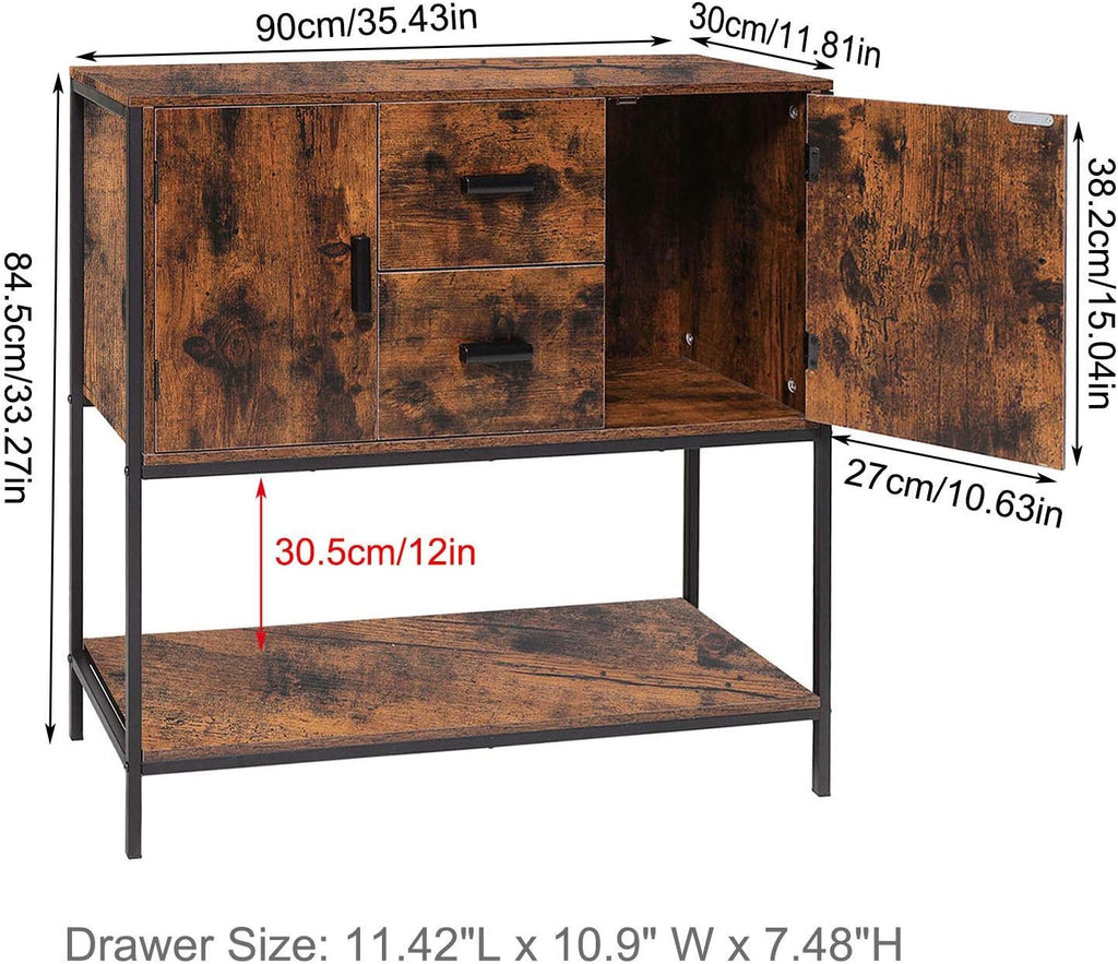 Industrial Buffet Cabinet with 2 Drawers & Doors and 1 Open Shelf B7578