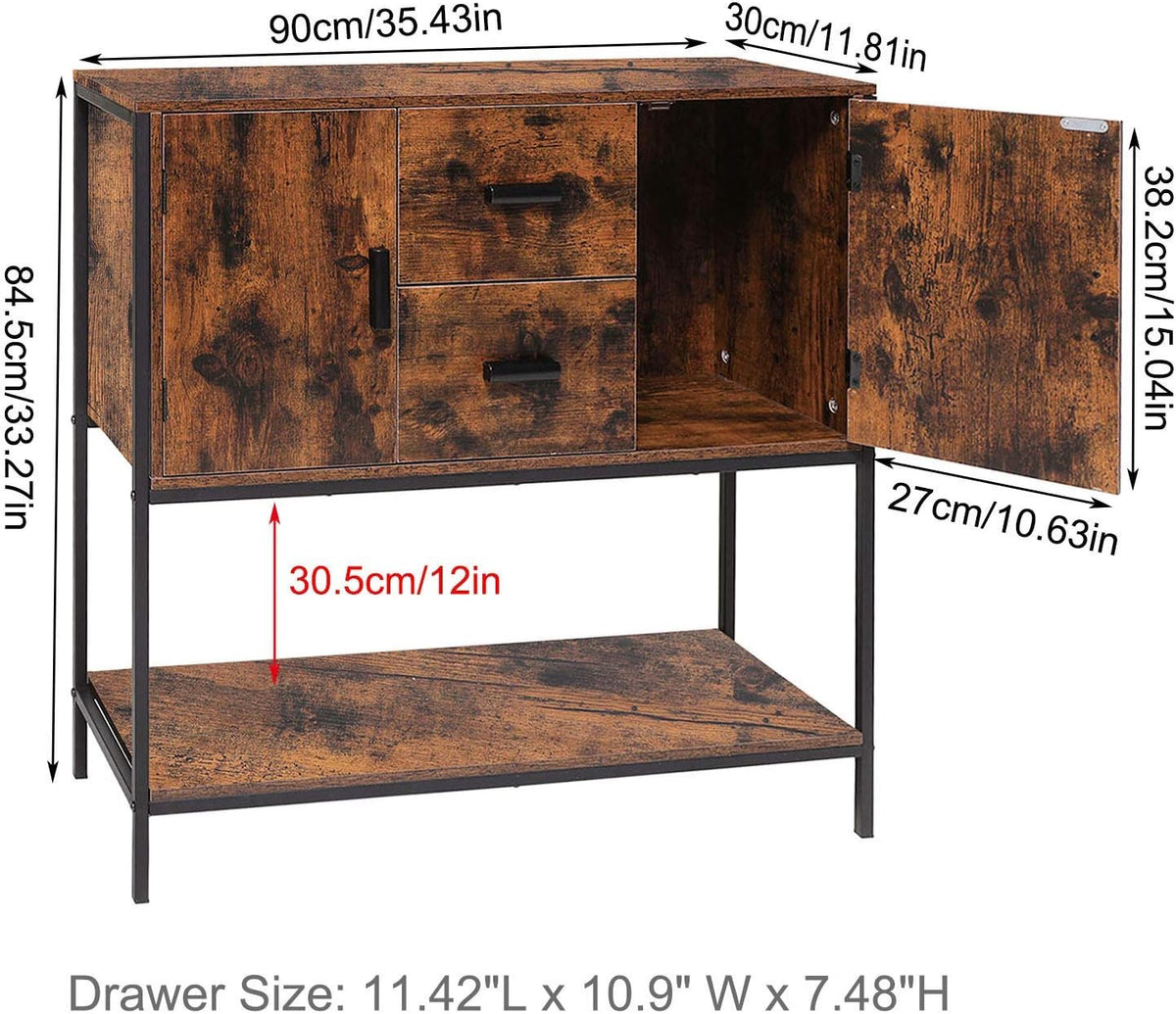 Industrial Buffet Cabinet with 2 Drawers & Doors and 1 Open Shelf B7578