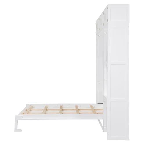 White Full Size Wall Murphy Bed with Built-in Desk & Shelves X812638