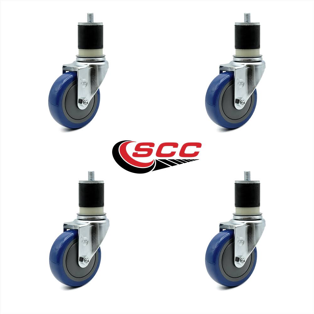 4x22 Blue Polyurethane Swivel Caster with Expanding Stem, Set of 4 S2916