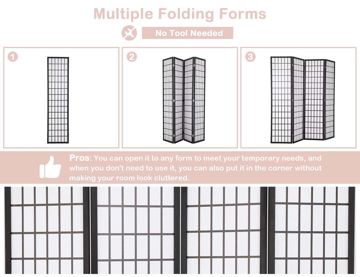 Wood 4 Panels 6Ft Folding Room Divider L695387