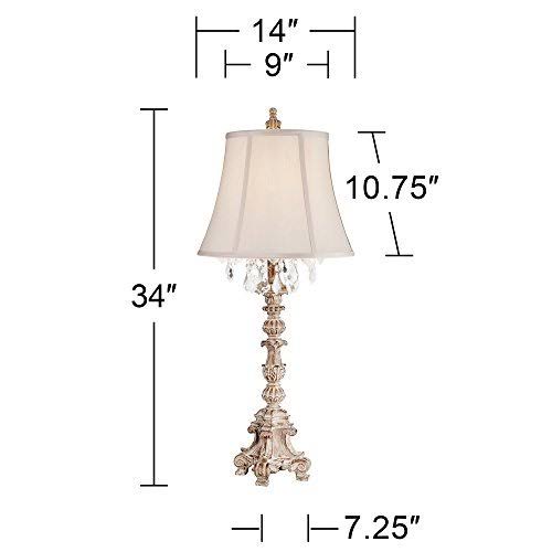 Crystal Antique White Candlestick Table Lamp with Beige Bell Shade H819787