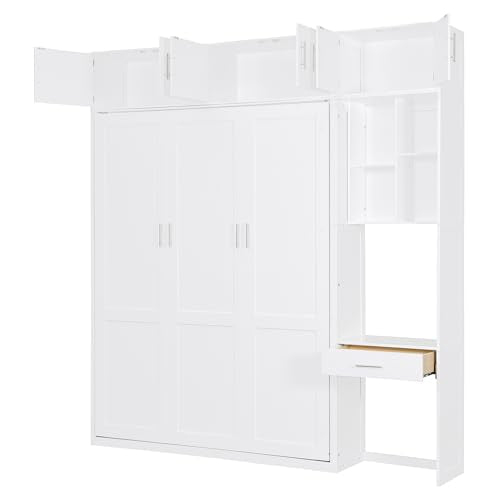 White Full Size Wall Murphy Bed with Built-in Desk & Shelves X812638
