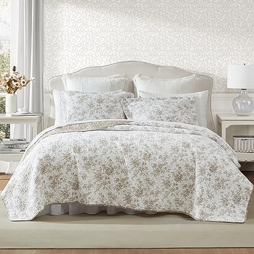 Queen Quilt Set, Reversible Floral Cotton Bedding with Matching Shams V958048