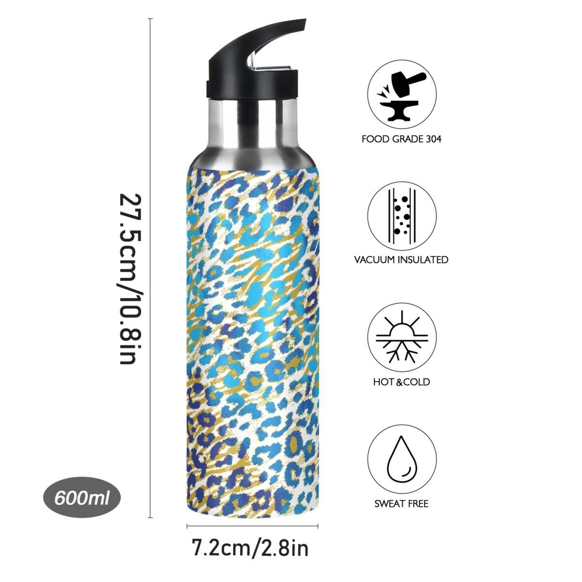 Green Brown Leopard Stainless Steel Vacuum Insulated Water Bottle 20 OZ C37007
