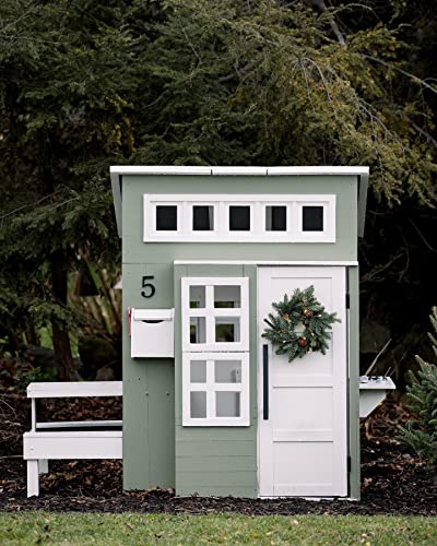 Modern Outdoor Wooden Playhouse with Picnic Table, Mailbox and Outdoor Grill N949