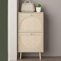 2 Drawers Slim Shoe Cabinet Rattan Shoe Storage Cupboard Organizer Unit with Doors B116
