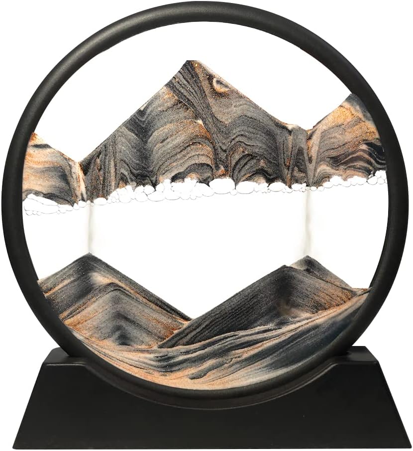 Moving Sand Art Picture Round Glass 3D Deep Sea (Blue, 7 Inch) N389
