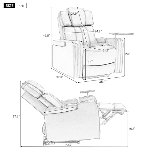 Dark Blue Power Recliner with Cup Holder Bluetooth Speaker LED Lights USB Ports Tray Table Storage P77686