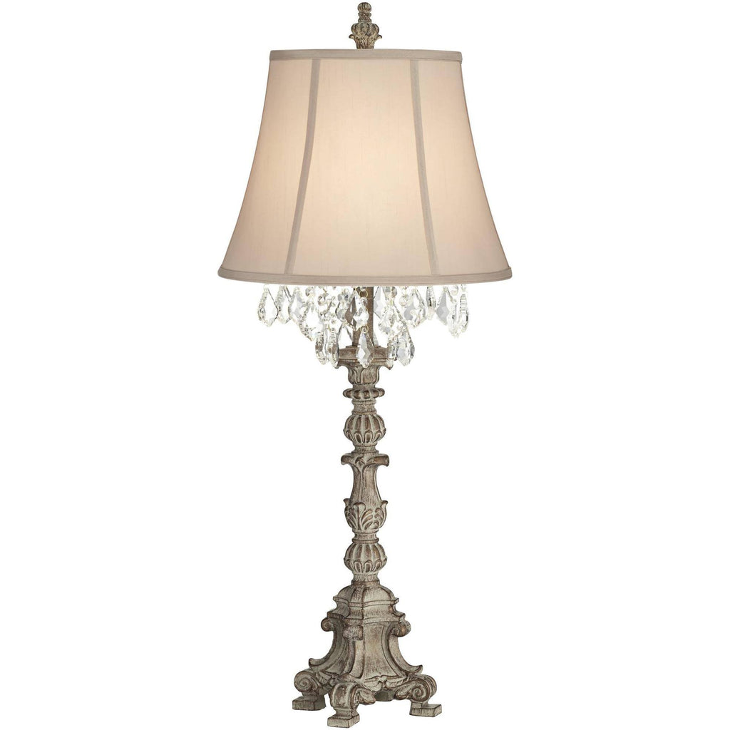Crystal Antique White Candlestick Table Lamp with Beige Bell Shade H819787