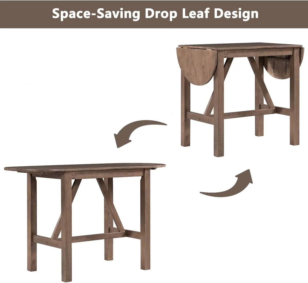 3-Piece Wood Counter Height Dining Table Set with 2 Upholstered Chairs and Drop Leaf A556