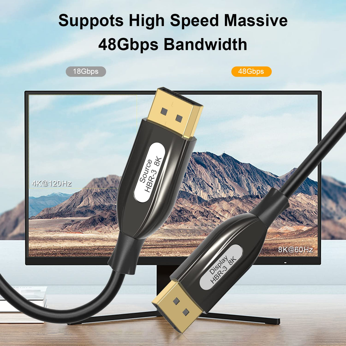 8K DisplayPort Fiber Optic Cable 33ft/10m, Braided S541