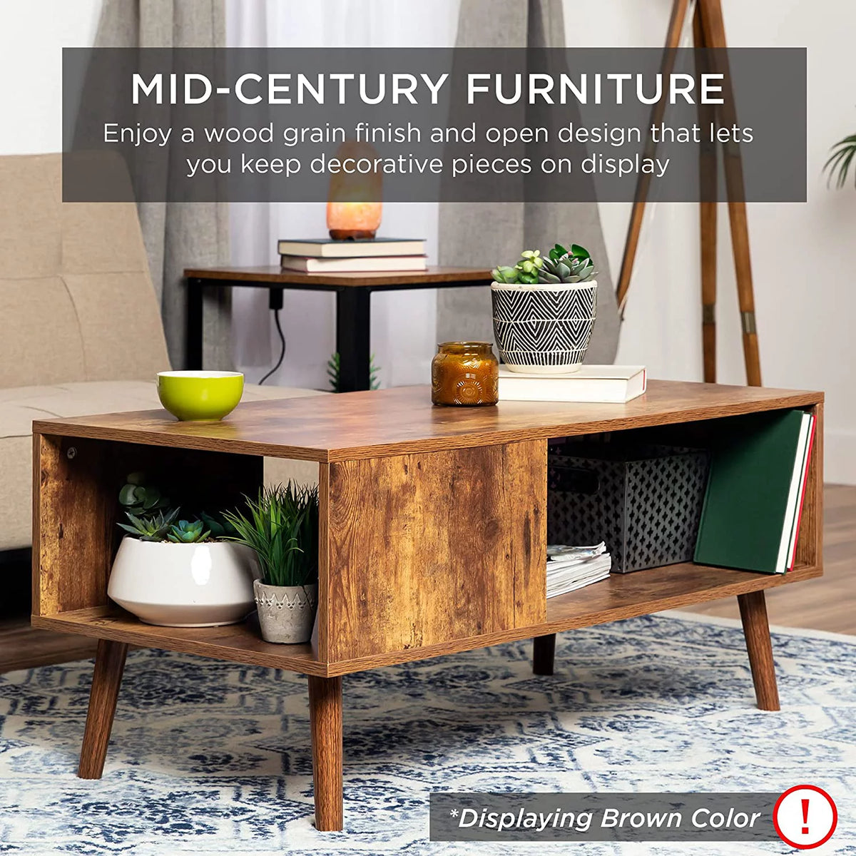 Mid-Century Modern Coffee Table with Open Storage Shelf C1020