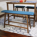 Wooden Counter-Height Dining Bench with Blue Cushion U2002