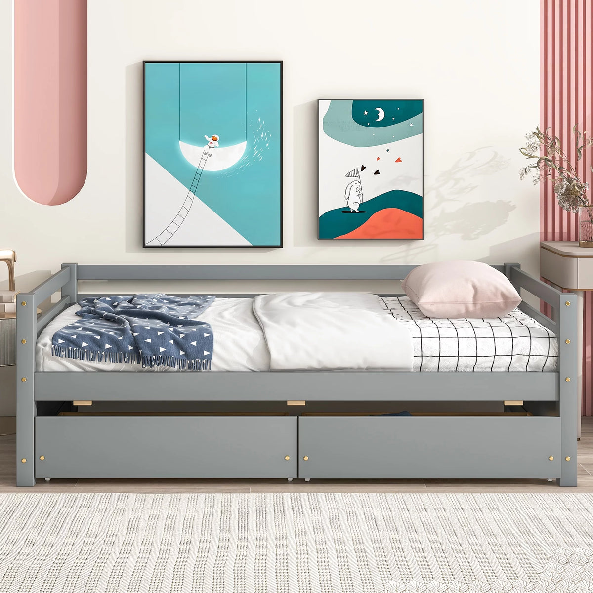 Gray Twin Daybed with 2 Storage Drawers Q31181