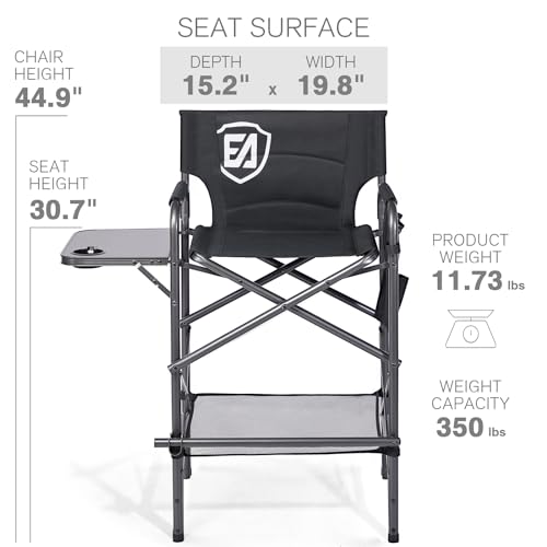 Tall Folding Chair with Side Table Cup Holder Storage Pocket Blue Grey G7408