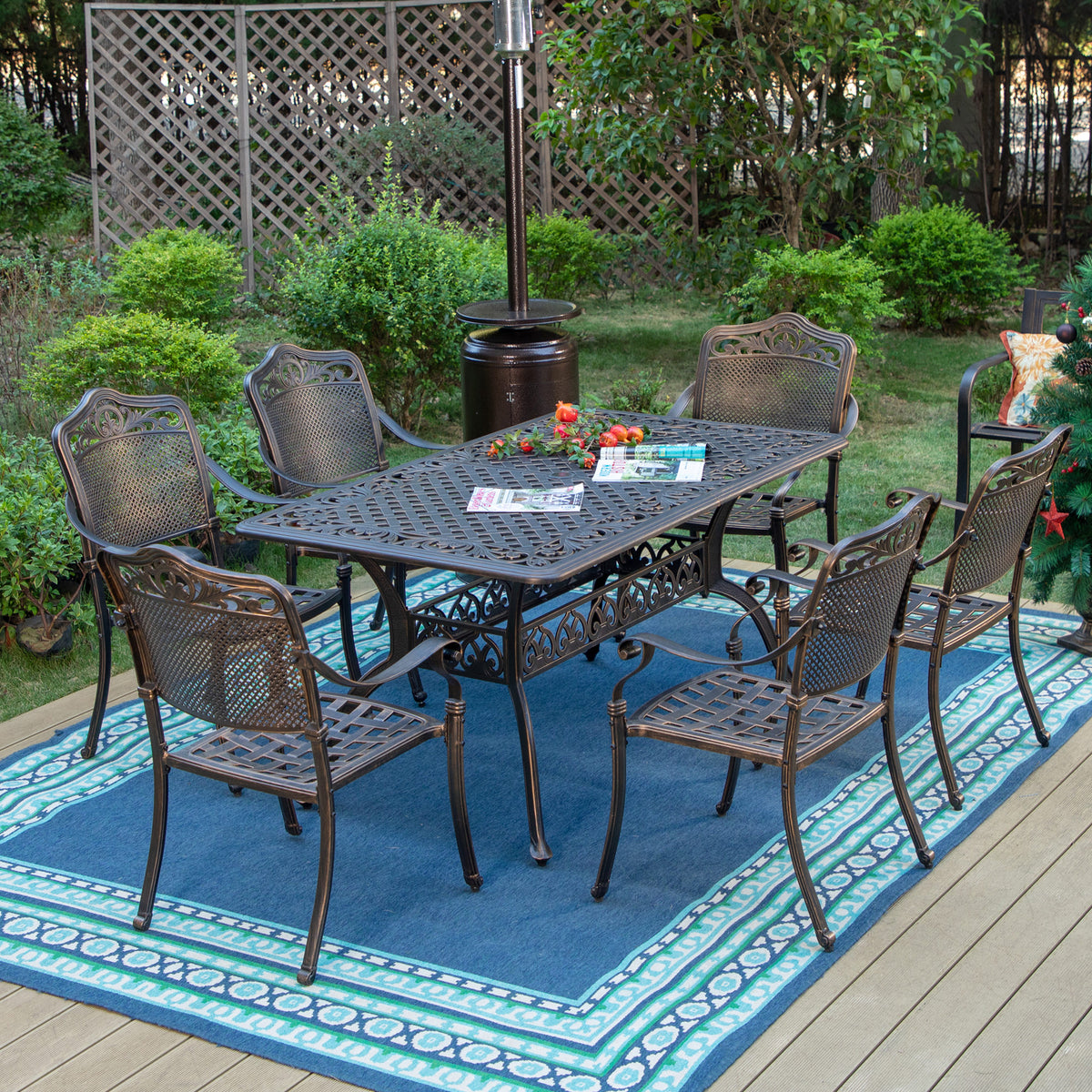 Set of 2 Cast Aluminum Outdoor Dining Chairs, Antique Bronze I17298
