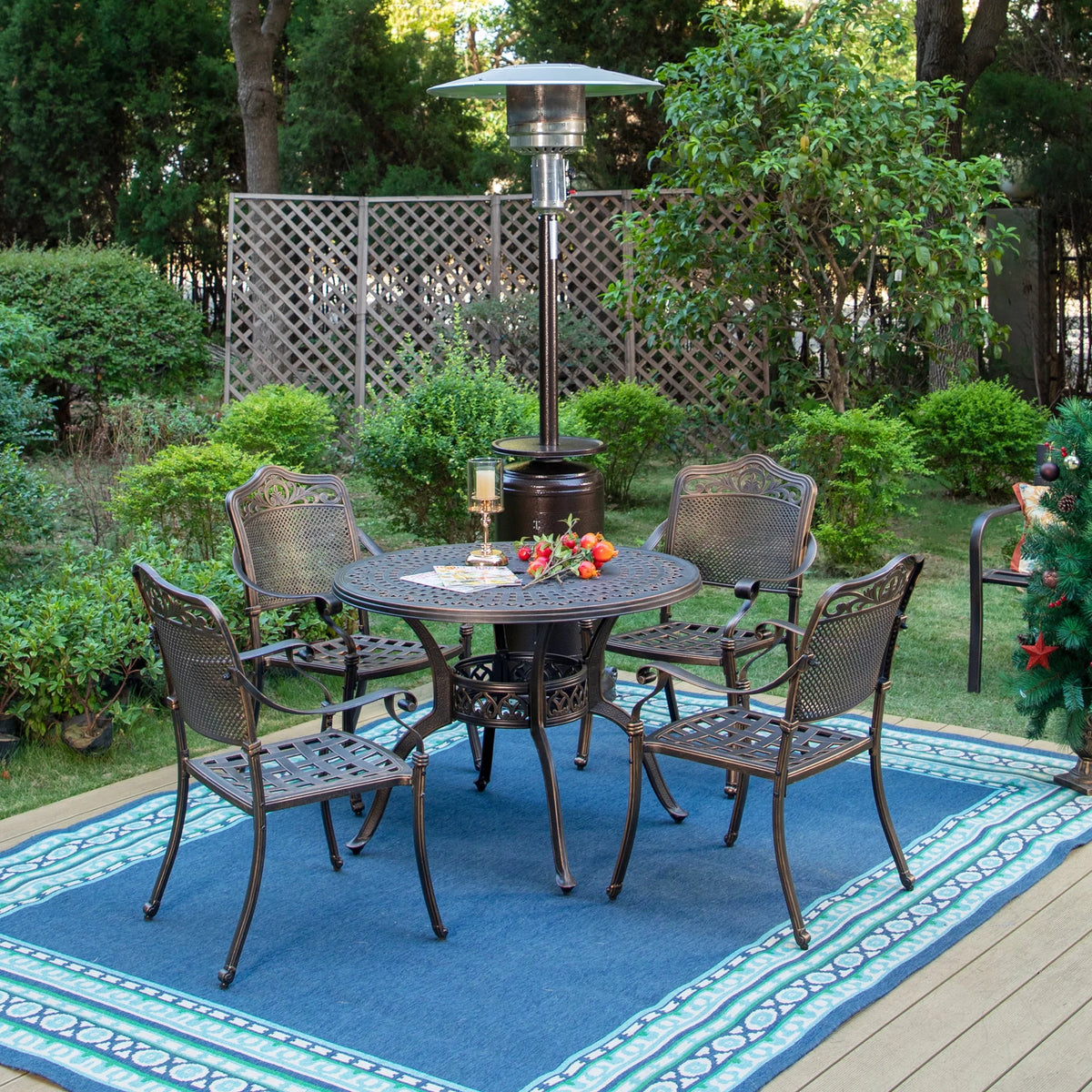 Set of 2 Cast Aluminum Outdoor Dining Chairs, Antique Bronze I17298