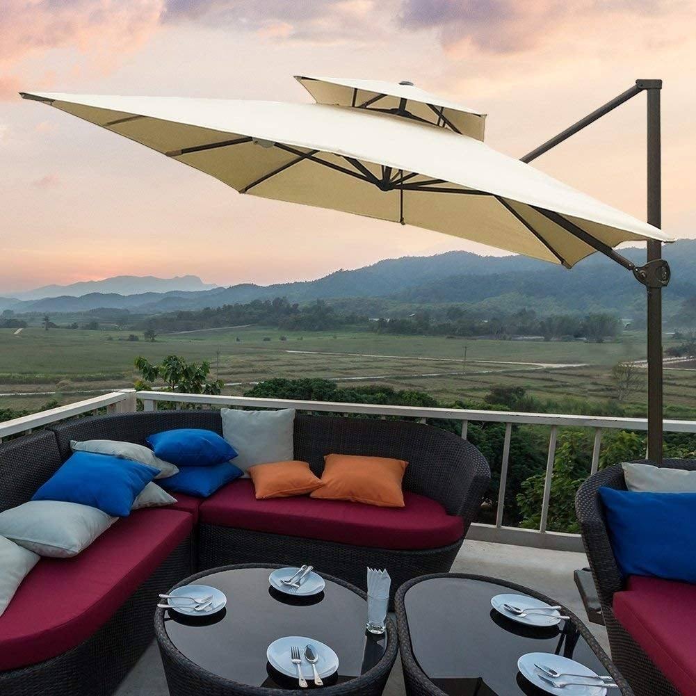 Brown Cantilever Umbrella with Cross Base H969838