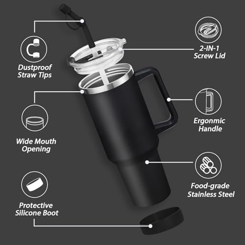 40 oz Vacuum Insulated Stainless Steel Tumbler with Handle and Straw Lid Y820530