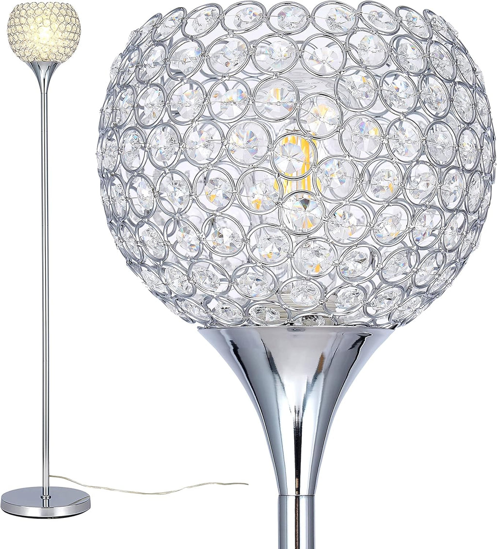 Spherical Crystal Floor Lamp, 1-Light Chrome Finish, E26 Base, LED Bulb Included W485