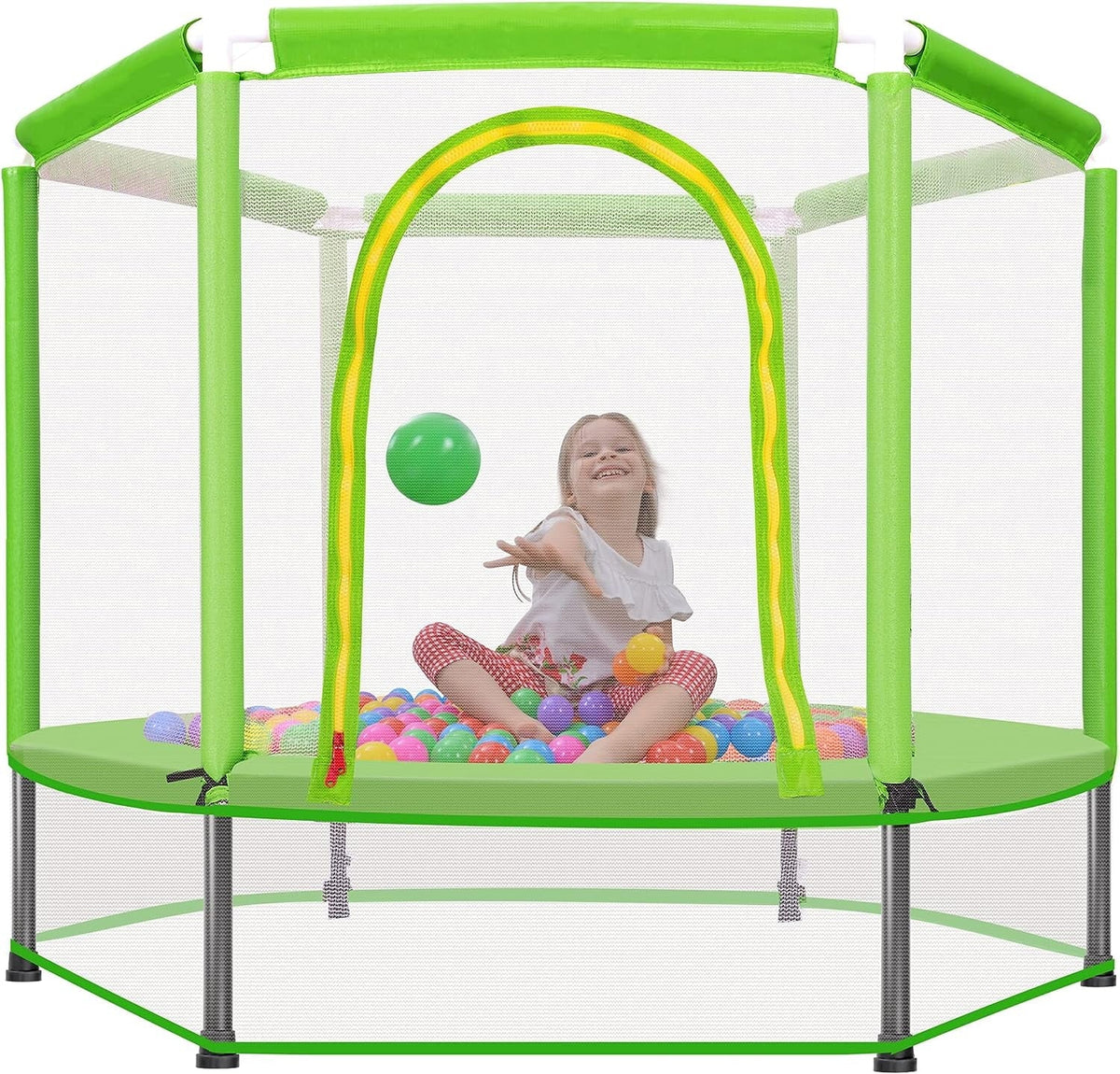 Green Mini Trampoline with Safety Enclosure Net and Pit Balls H728646