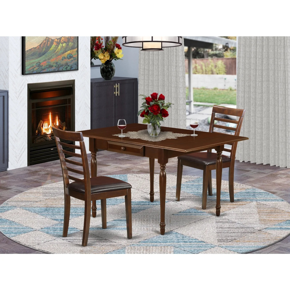 3 Pieces Drop Leaf Real Wood Dining Table Set F39016