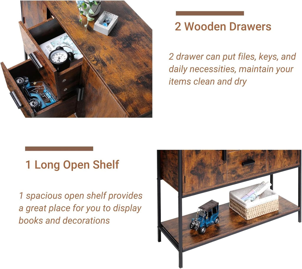 Industrial Buffet Cabinet with 2 Drawers & Doors and 1 Open Shelf B7578