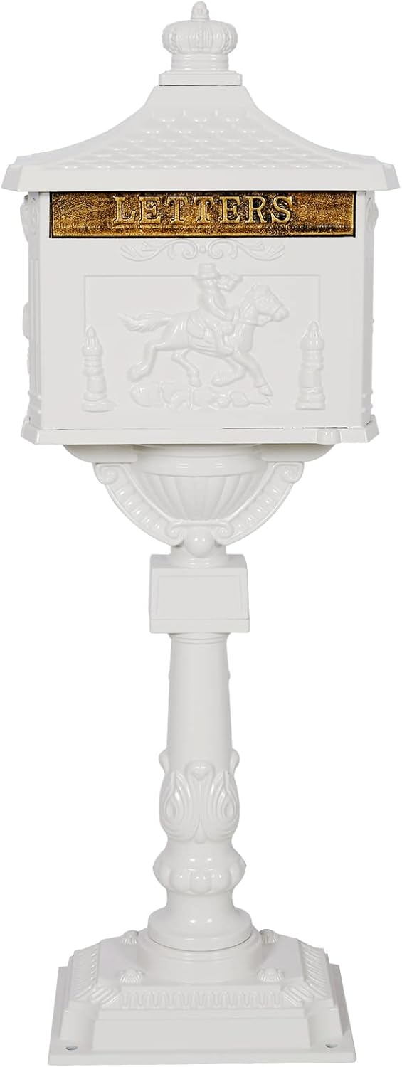White Cast Aluminum Mailbox with Post and Locking Keys Z9528