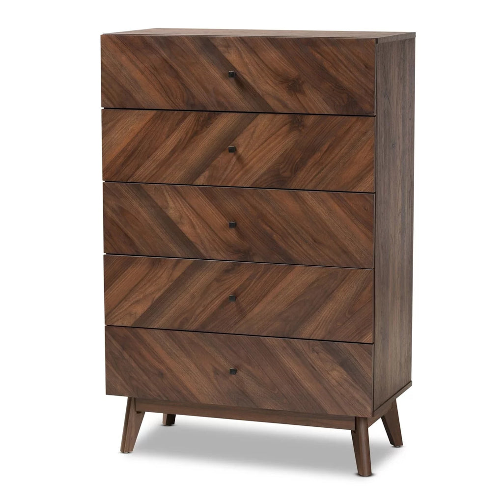 Walnut Brown Wood 5-Drawer Storage Chest H3365