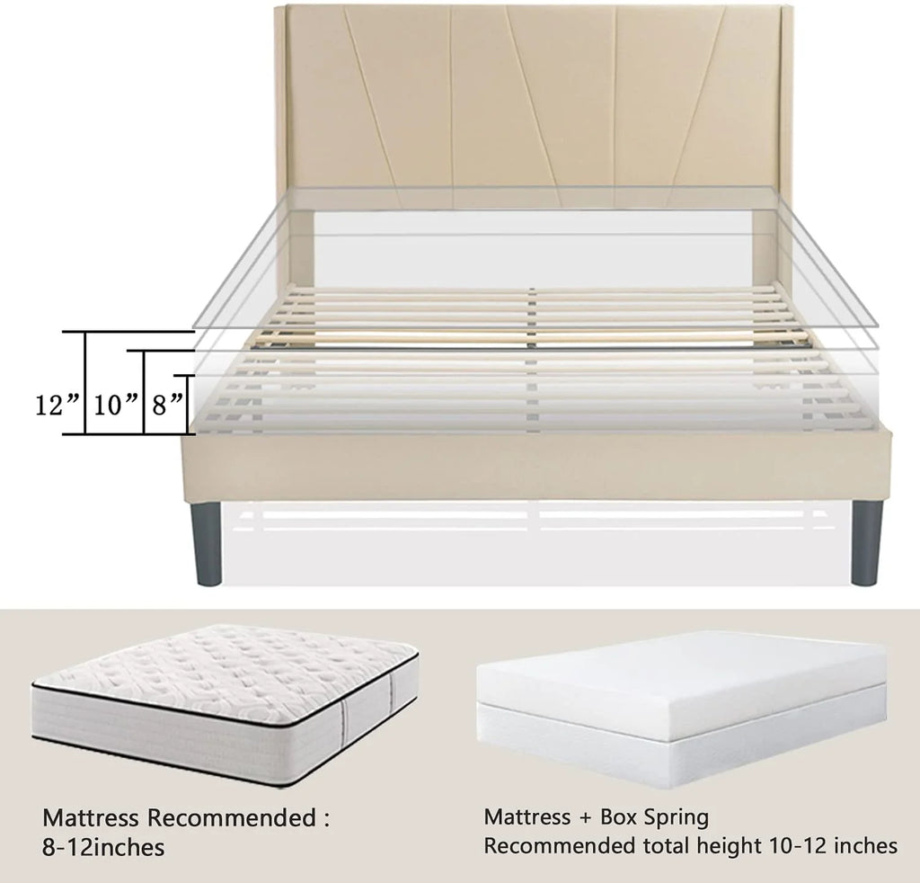 King Size Upholstered Platform Bed Frame with Wingback M471