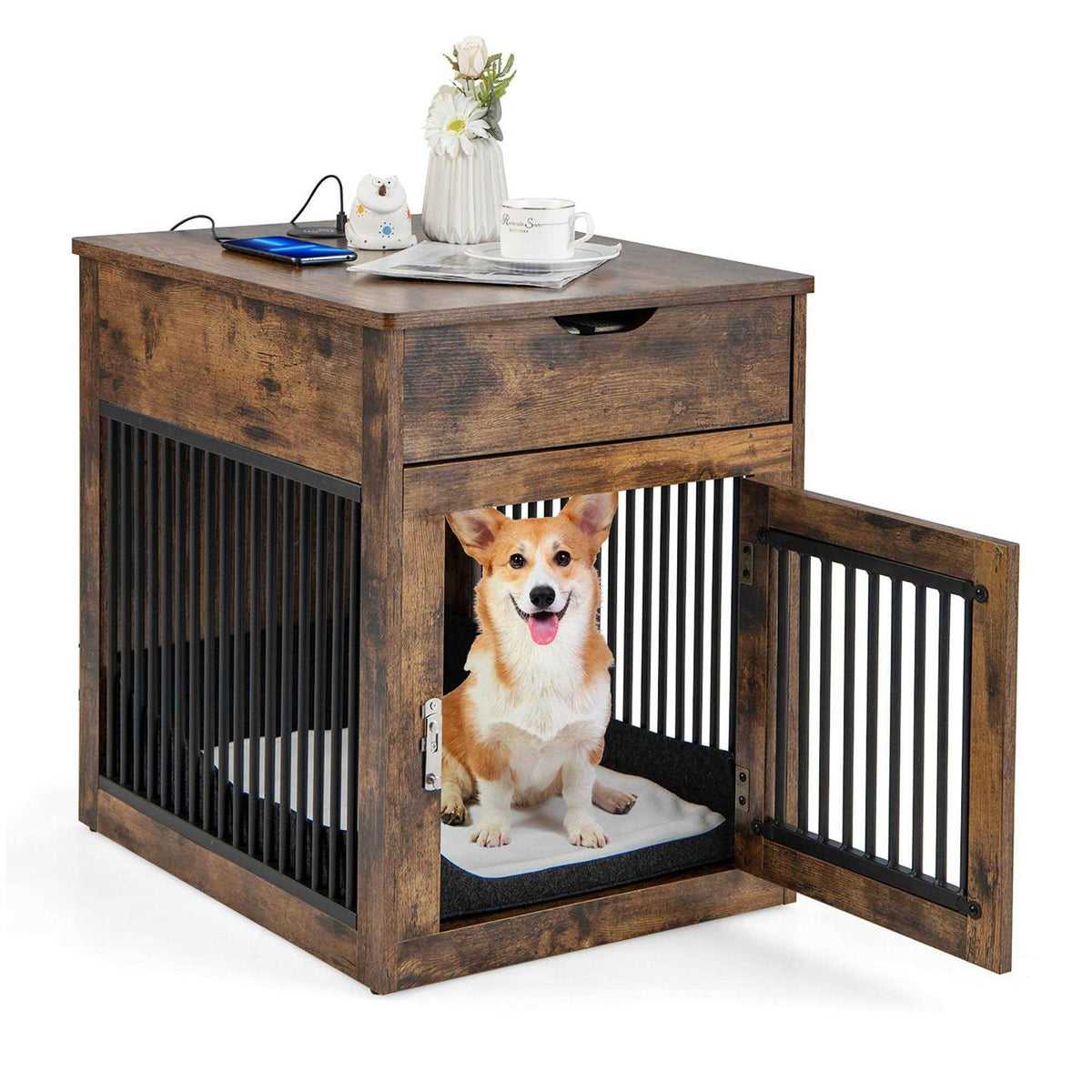 2-In-1 Dog Crate Side End Table with Drawer W587