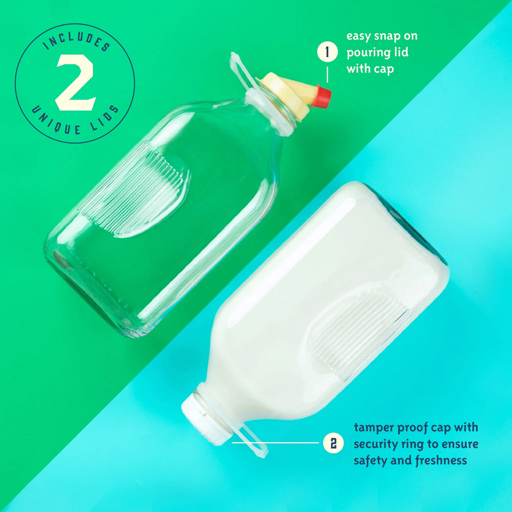 64 Oz Glass Milk Bottle with Lids, Pack of 2 S743842