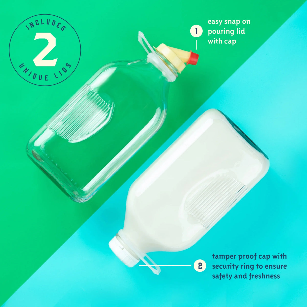 64 Oz Glass Milk Bottle with Lids, Pack of 2 S743842