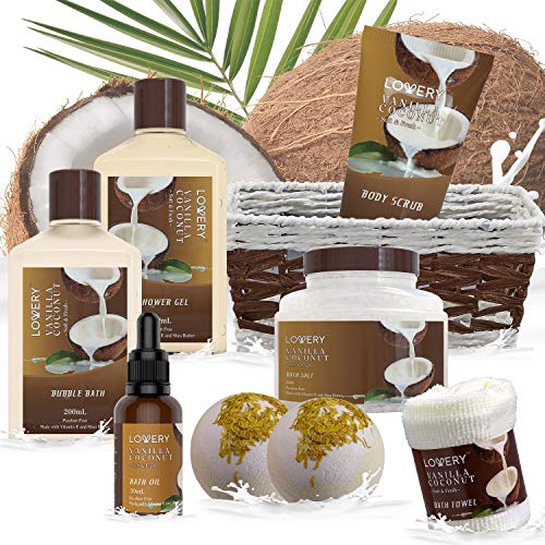 9 Piece Vanilla Coconut Home Spa Gift Basket S4649