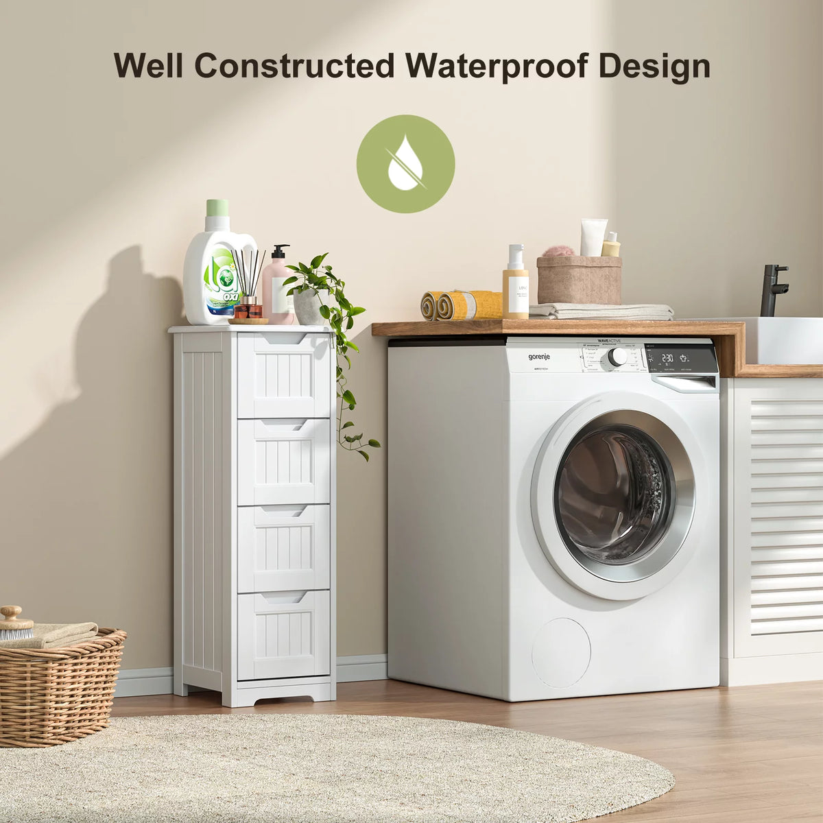 White 4 Drawer Bathroom Floor Cabinet T670
