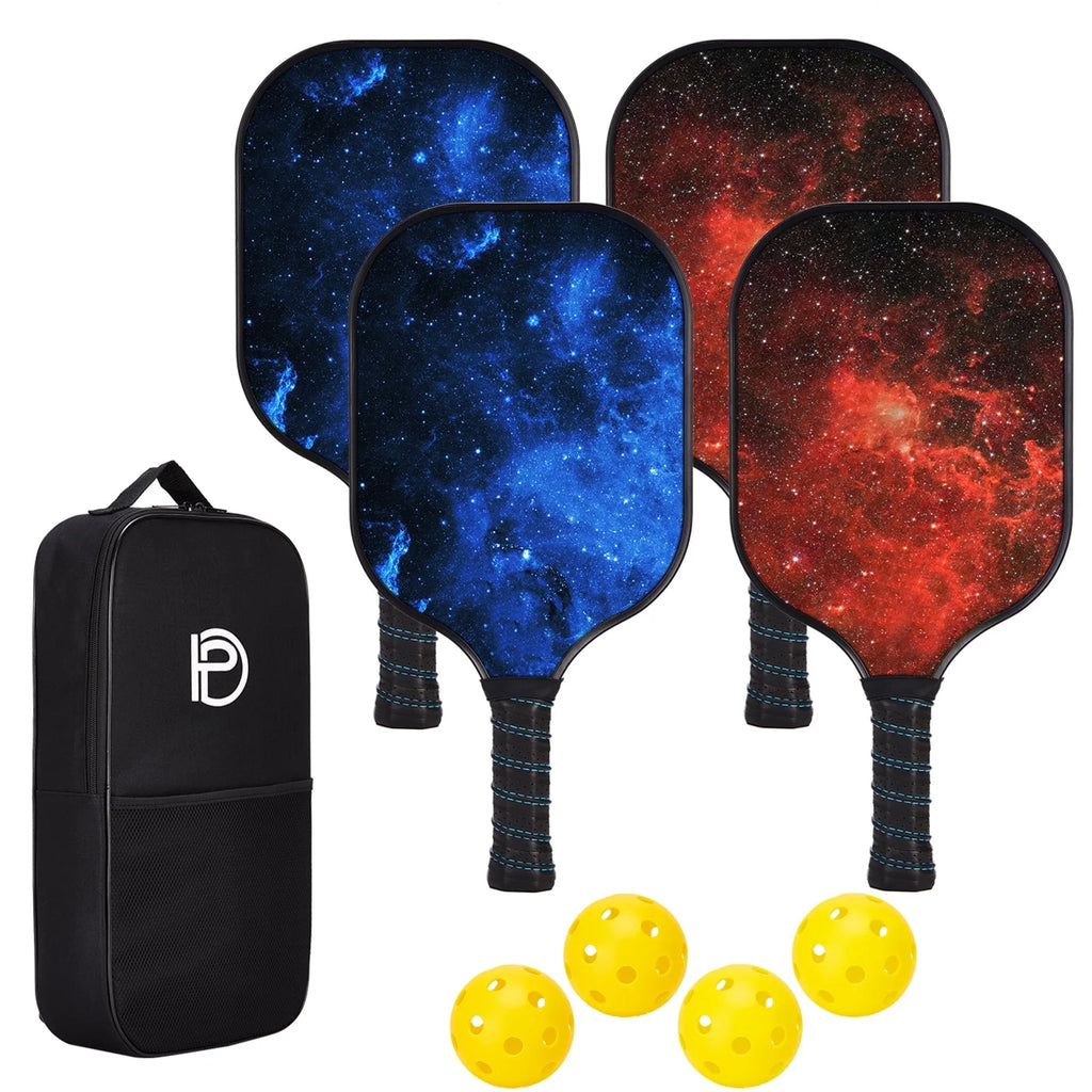 Wood Pickleball Paddles Set of 4 with Mesh Bag C2758