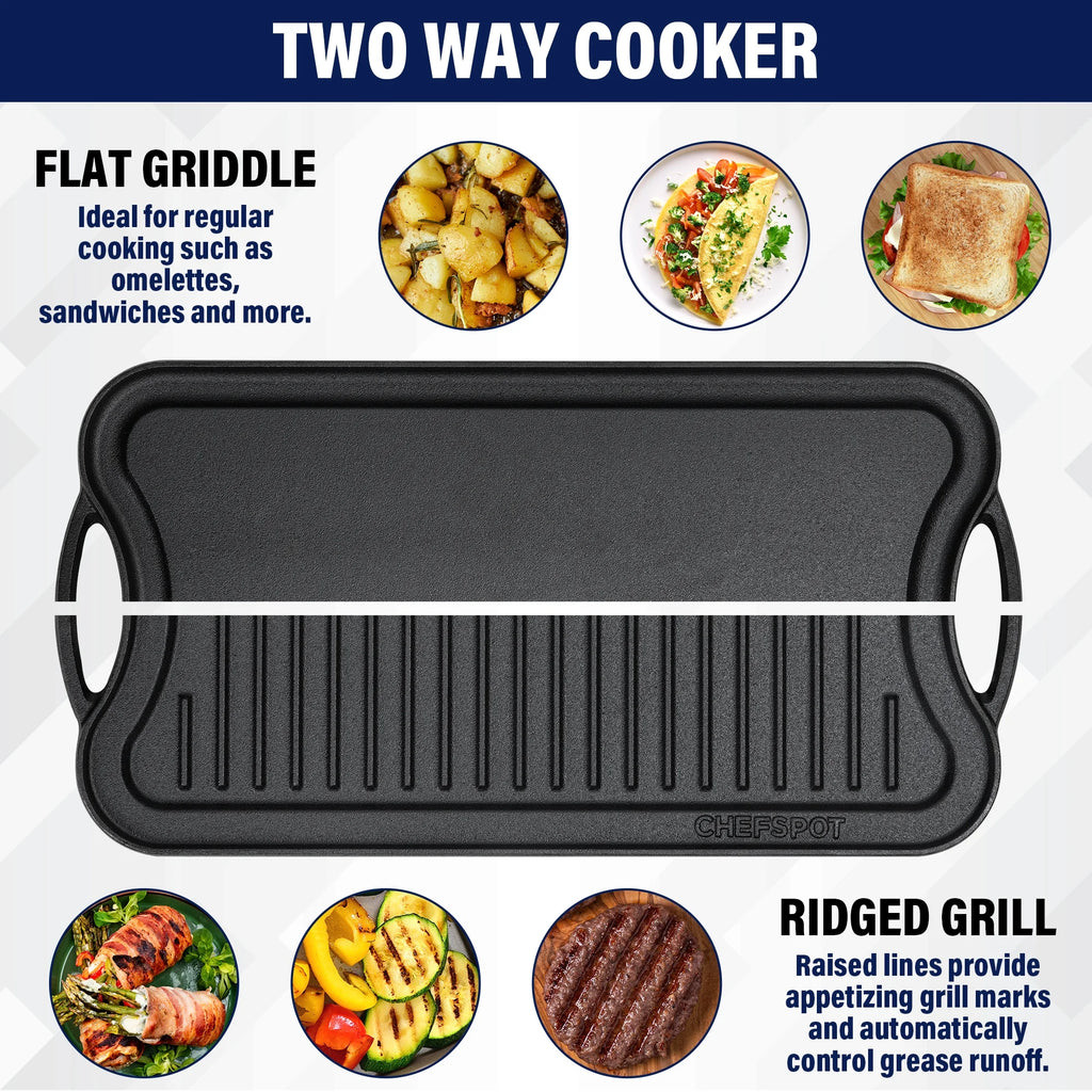 Preseasoned Cast Iron Reversible Griddle Plate Pan S198832