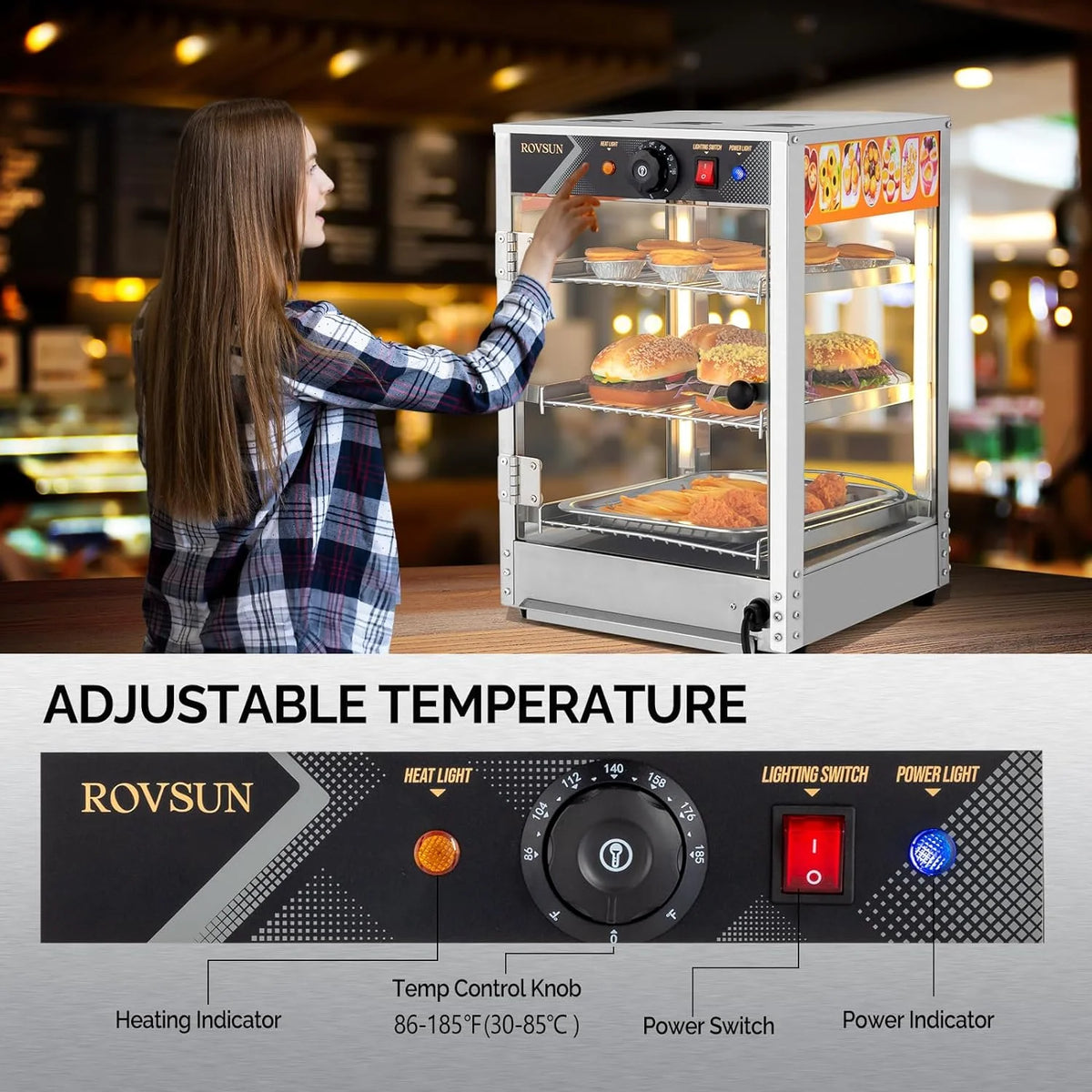 3-Tier Food Warmer Display Case with LED Lighting Y564470